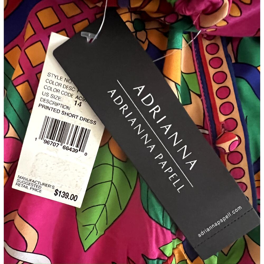 Adrianna Papell Printed Shirtdress Above Knee Dress Size: 14 - Picture 10 of 10